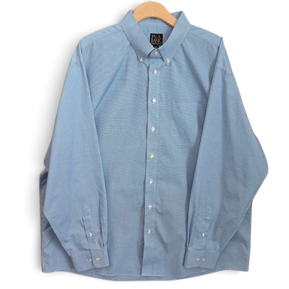 Jos A Bank Dress Shirt Mens XXL Blue Gingham Check Traveler Button Down Cotton